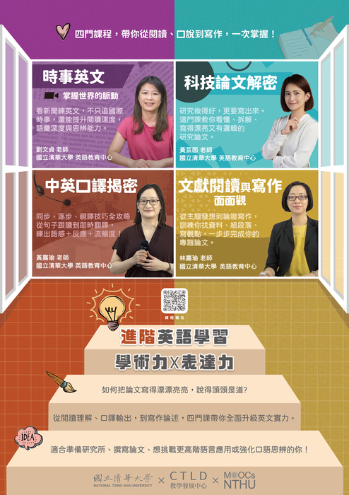 國立清華大學開設「進階英語學習」為主題之磨課師線上課程圖片